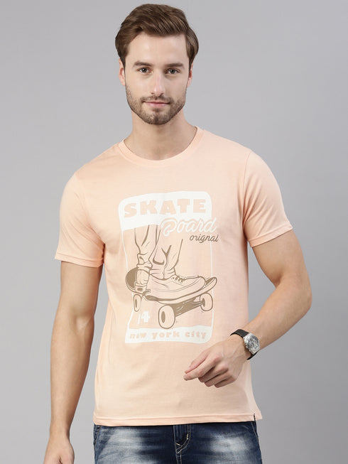 Peach Printed Crew Neck Tshirt